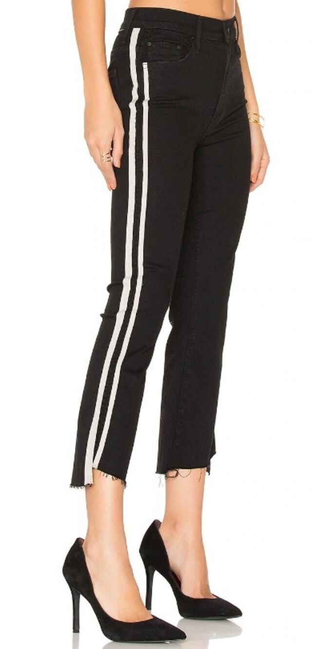 MOTHER Insider Crop Step Fray Guilty Racer Sz 25 Black Cream Stripe Kick Flare